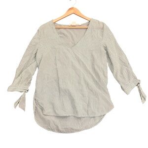 H&M Green and White Striped V-Neck Blouse